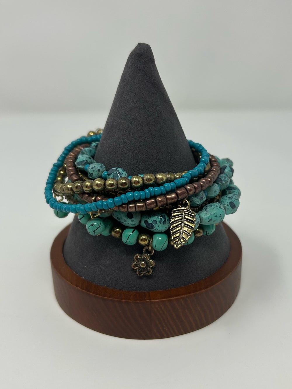 Pier 1 NWT Turquoise and Brass Multi-Strand Stretch Beaded Bracelets